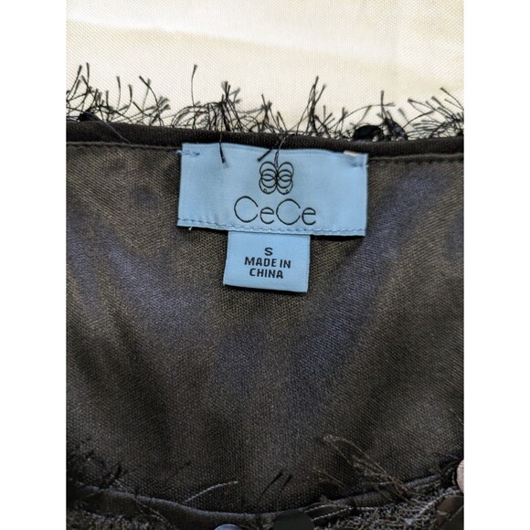 CeCe Black Sequin Feather Fringe Cocktail Top Long Sleeve Women's Small NWT $89 - Picture 6 of 11